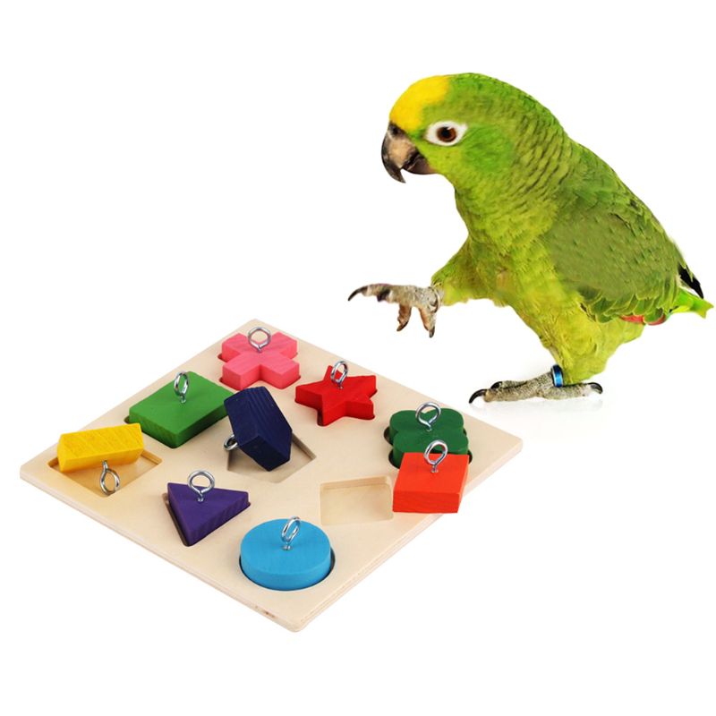 Interactive Parrot Puzzle Toy – Colorful Wooden Block Training Toy for Birds