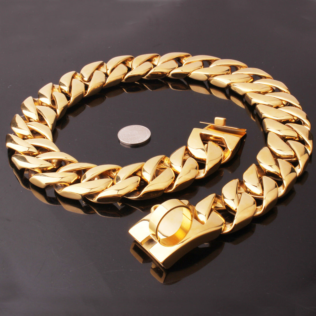 32mm Stainless Steel Dog Chain Collar – Gold Metal Necklace for Large Dogs