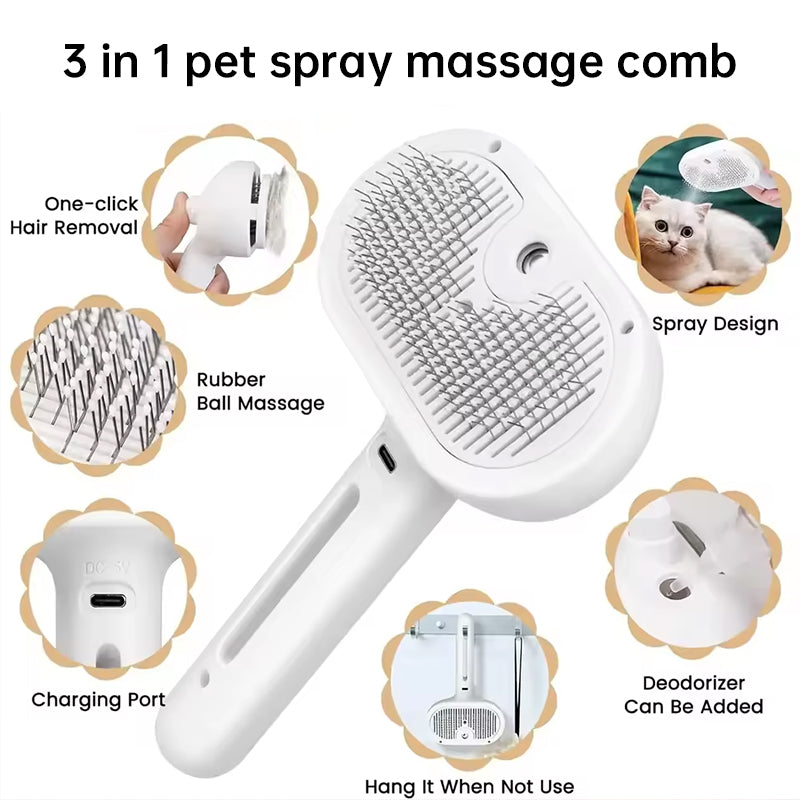 Electric Steam Pet Grooming Comb – Hair Removal & Styling Set for Dogs & Cats