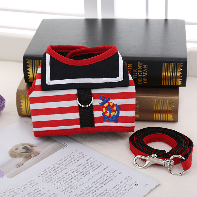 Navy Stripe Dog Harness & Leash Set – Adjustable Pet Chest Strap