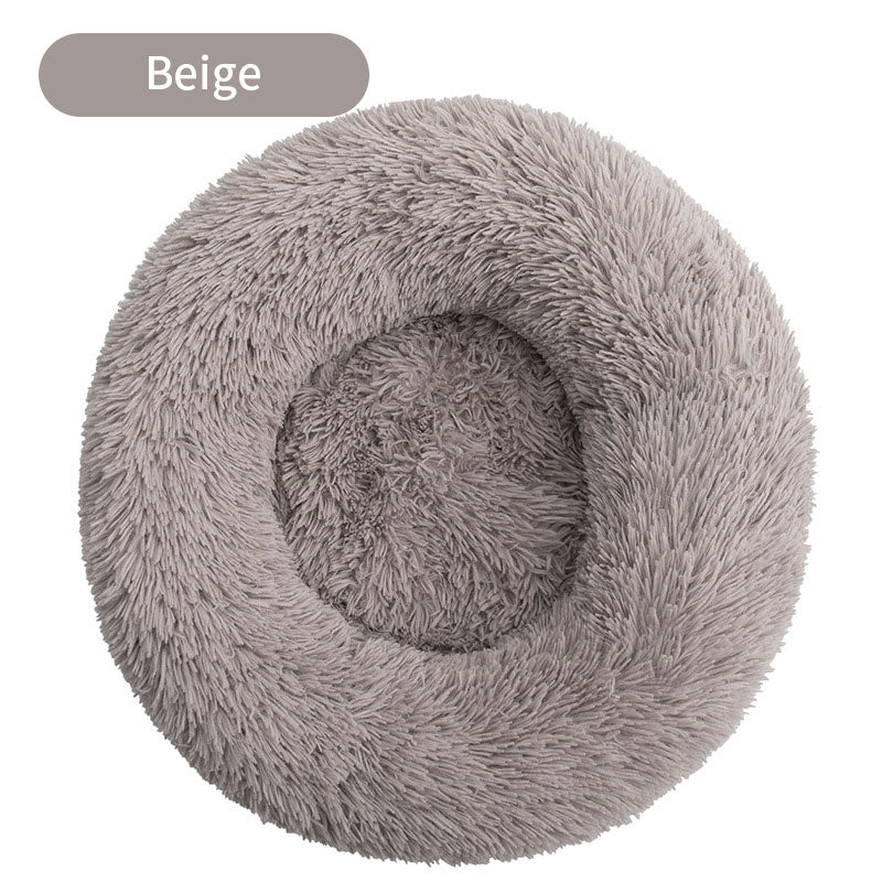 Round Plush Pet Bed – Winter Warm Cat & Dog House Mattress