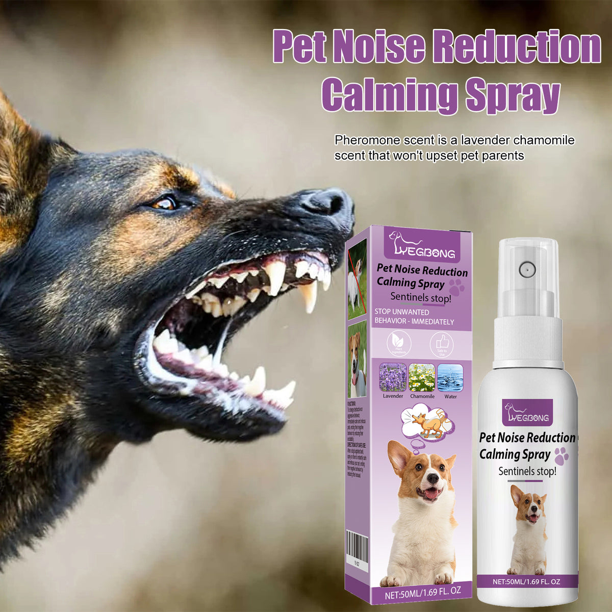 Yegbong Pet Calming Spray – Noise Reduction & Stress Relief for Dogs & Cats