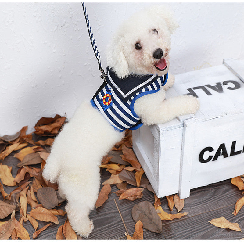 Navy Stripe Dog Harness & Leash Set – Adjustable Pet Chest Strap