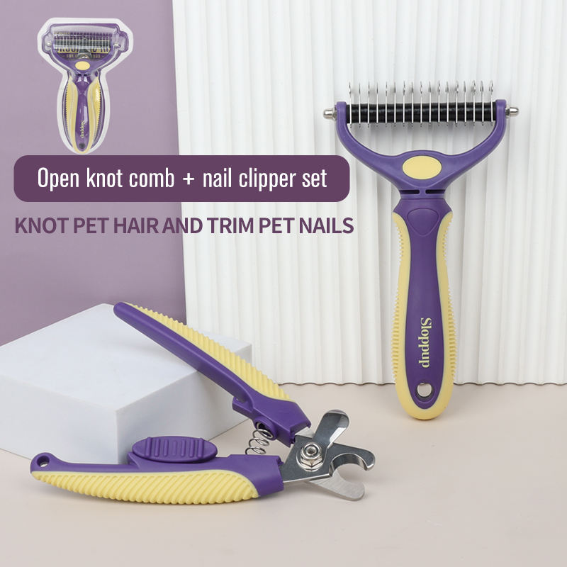Pet Grooming Comb Set – Dematting Comb & Nail Clipper for Dogs & Cats