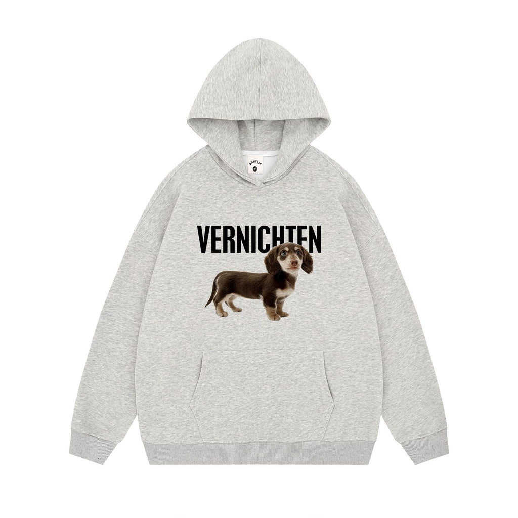 Dog Print Hooded Sweatshirt – Casual Loose Fit Pullover for Men