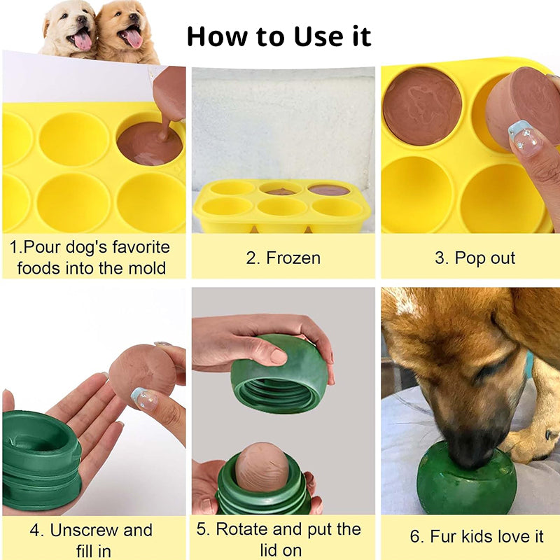 Silicone Frozen Dog Treat Molds – 6-Cavity Pupsicle Compatible Mold