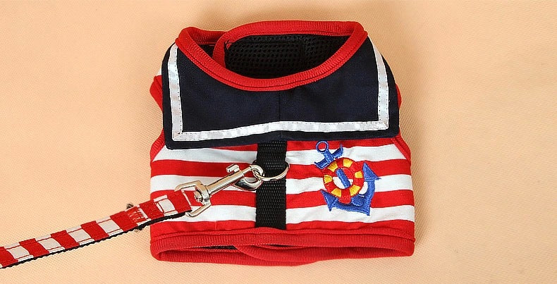 Navy Stripe Dog Harness & Leash Set – Adjustable Pet Chest Strap