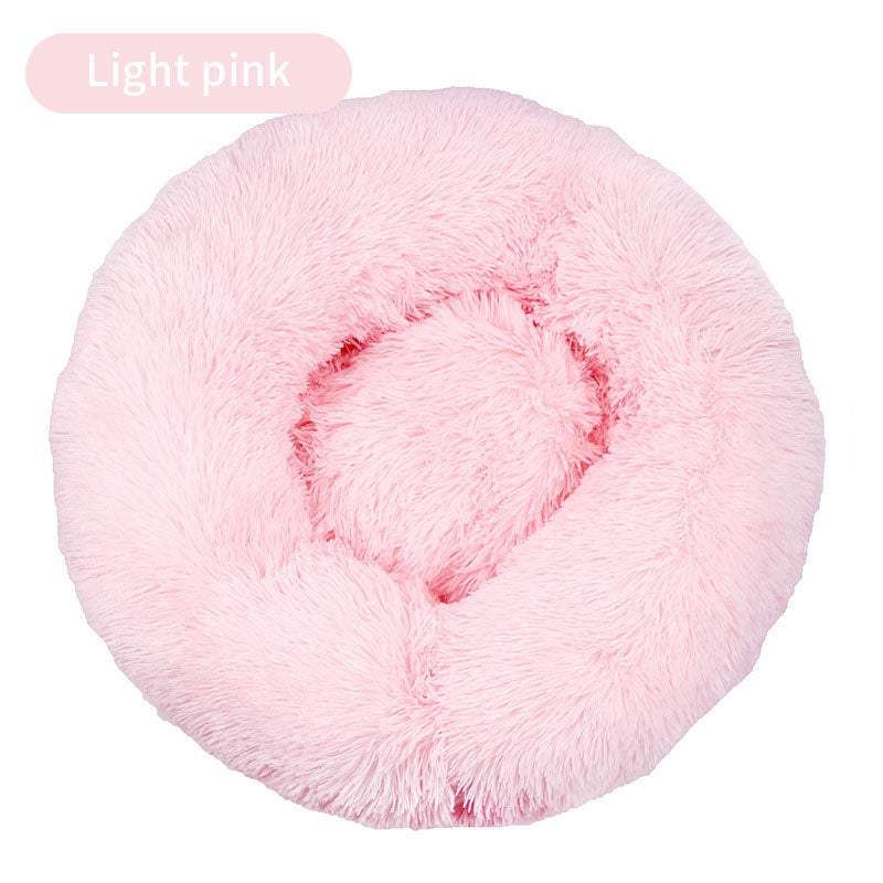 Round Plush Pet Bed – Winter Warm Cat & Dog House Mattress