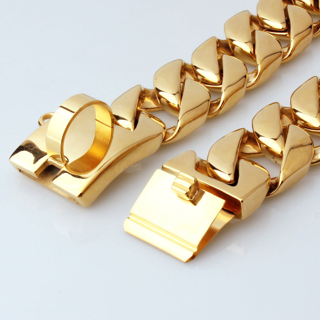 32mm Stainless Steel Dog Chain Collar – Gold Metal Necklace for Large Dogs