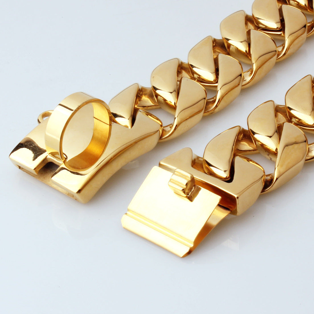 32mm Stainless Steel Dog Chain Collar – Gold Metal Necklace for Large Dogs