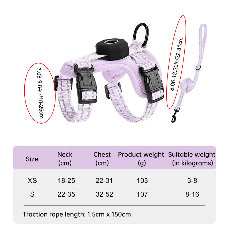 Escape-Proof Cat Harness with AirTag Holder – Reflective Walking Vest