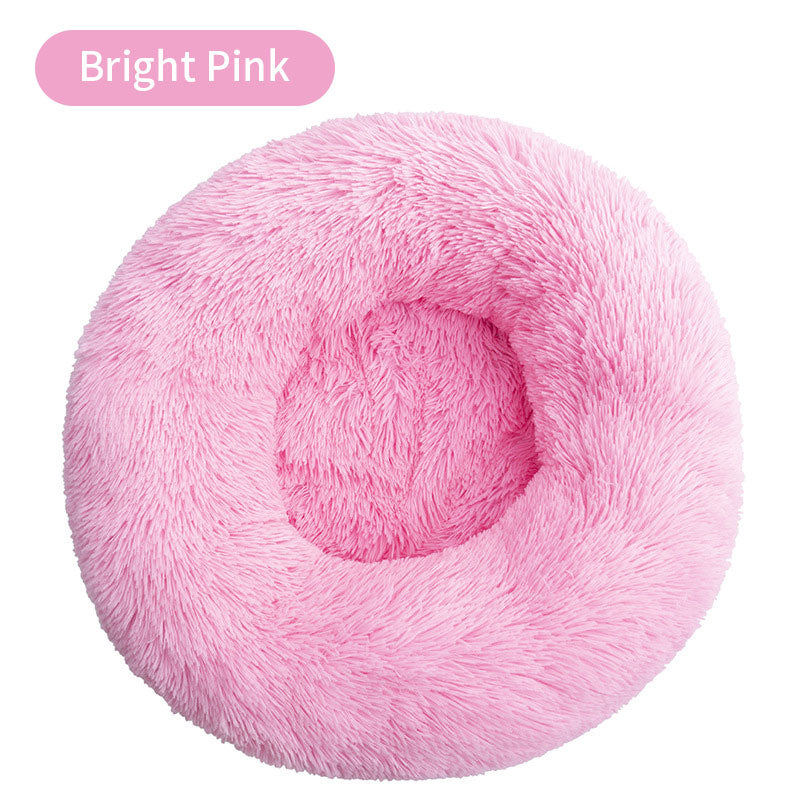Round Plush Pet Bed – Winter Warm Cat & Dog House Mattress