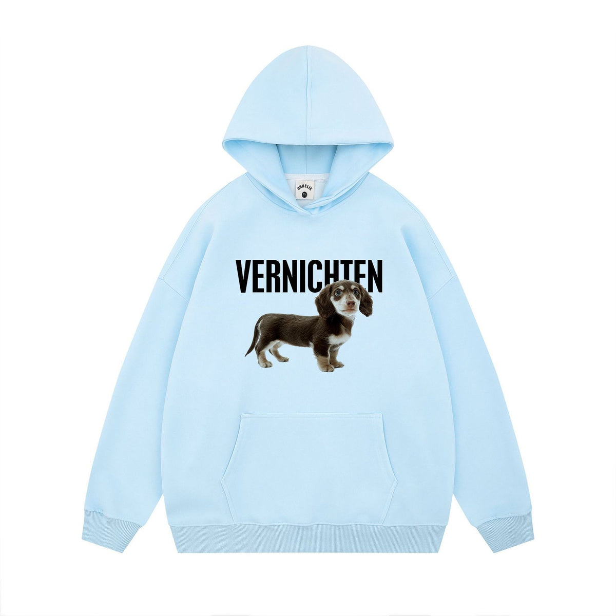Dog Print Hooded Sweatshirt – Casual Loose Fit Pullover for Men