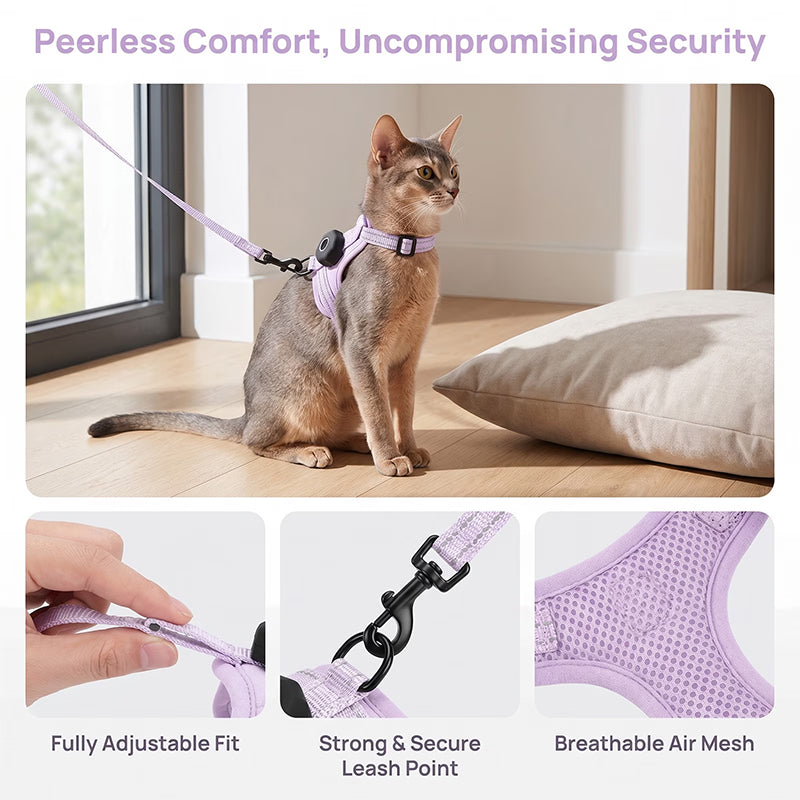Escape-Proof Cat Harness with AirTag Holder – Reflective Walking Vest