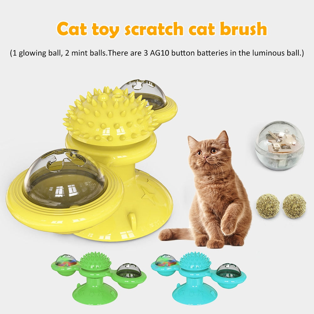 Turntable Windmill Cat Toy – Catnip Glowing Ball Interactive Rotatable Toy