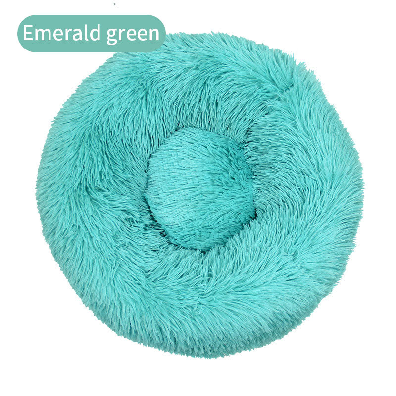 Round Plush Pet Bed – Winter Warm Cat & Dog House Mattress