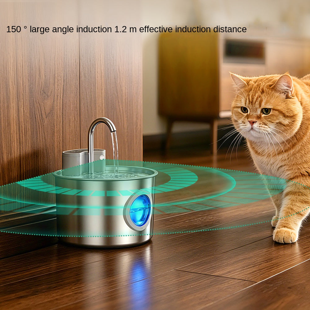 Smart Stainless Steel Cat Water Fountain – Wireless Sensor Auto Dispenser