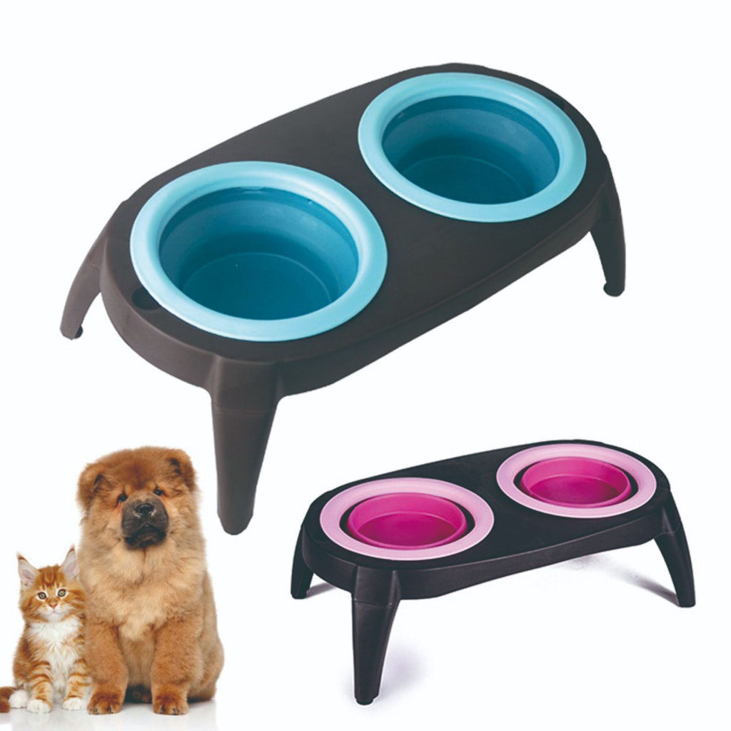 Foldable Pet Double Bowl – Portable Silicone Food & Water Dish