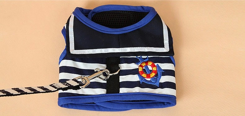 Navy Stripe Dog Harness & Leash Set – Adjustable Pet Chest Strap