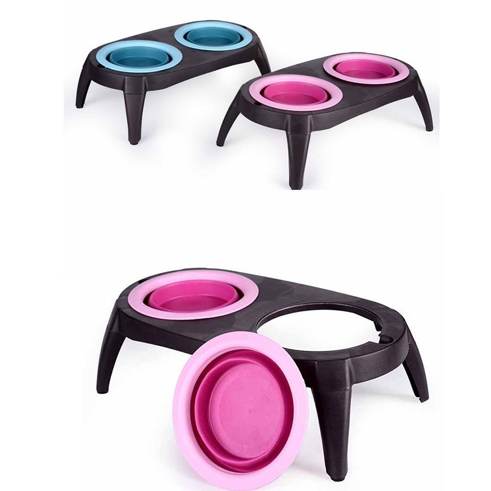Foldable Pet Double Bowl – Portable Silicone Food & Water Dish