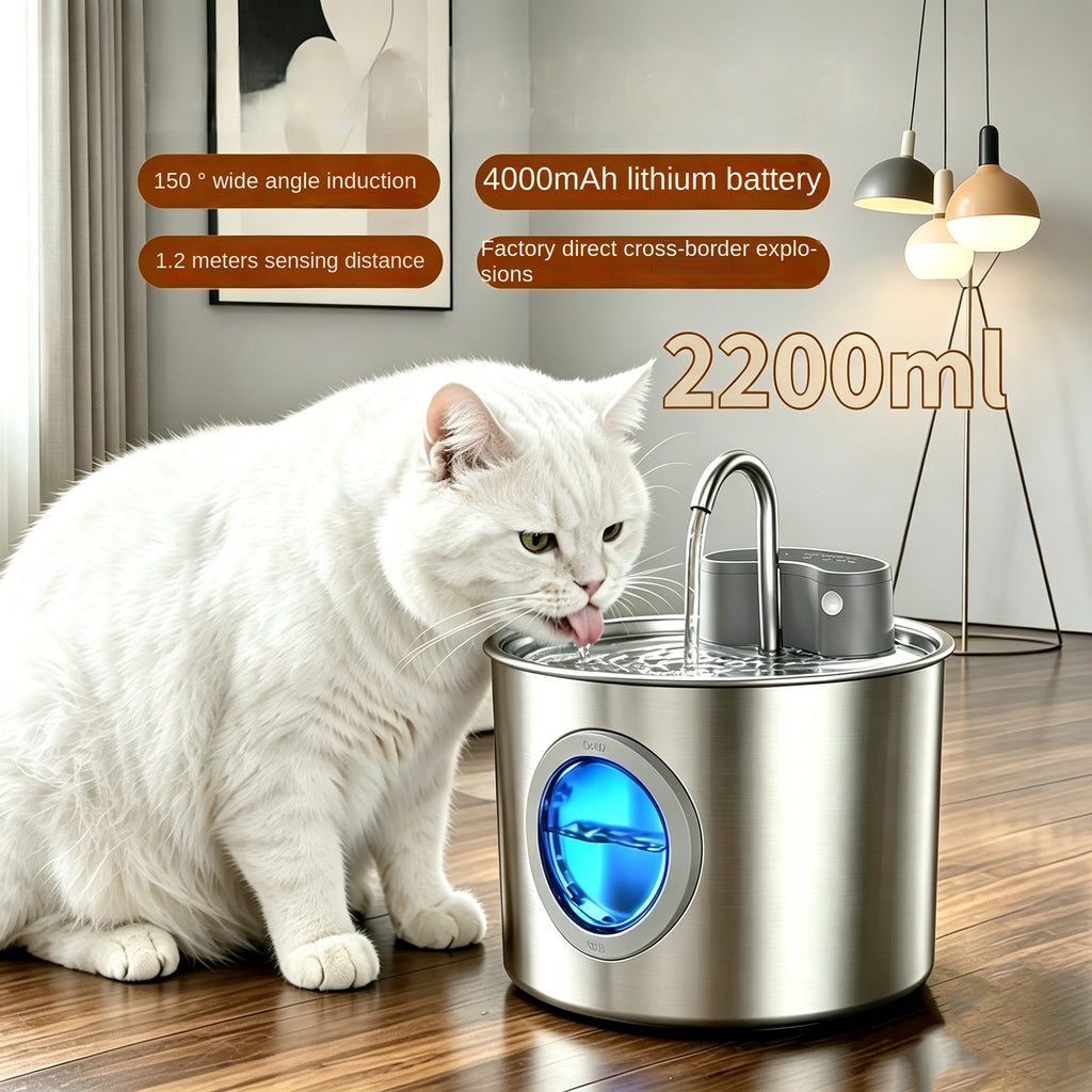 Smart Stainless Steel Cat Water Fountain – Wireless Sensor Auto Dispenser