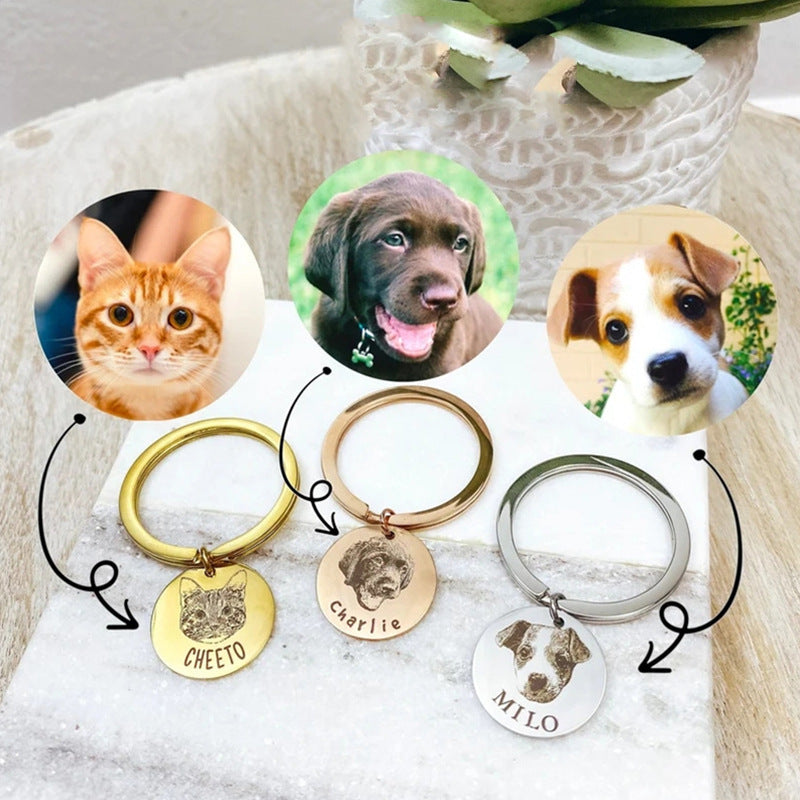 Custom Pet Portrait Keychain – DIY Engraved Cat & Dog Necklace
