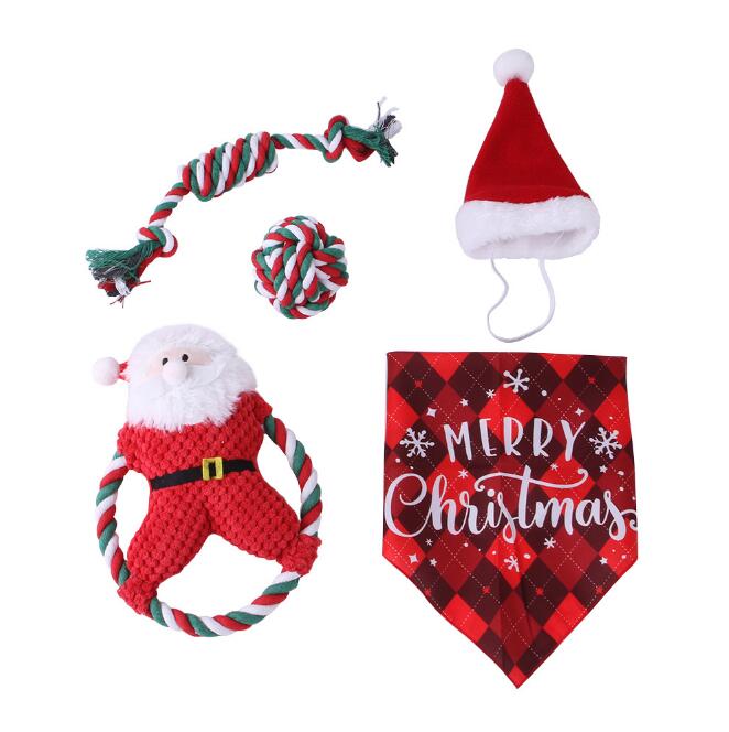 Christmas Pet Toy & Costume Set – Molar Cotton Rope Holiday Bundle