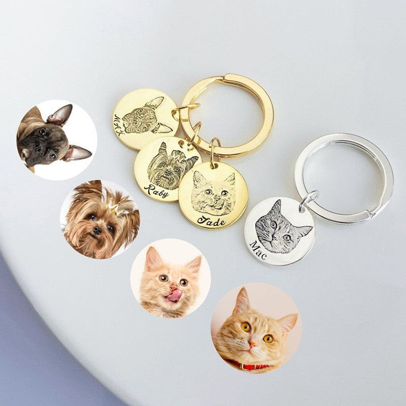 Custom Pet Portrait Keychain – DIY Engraved Cat & Dog Necklace