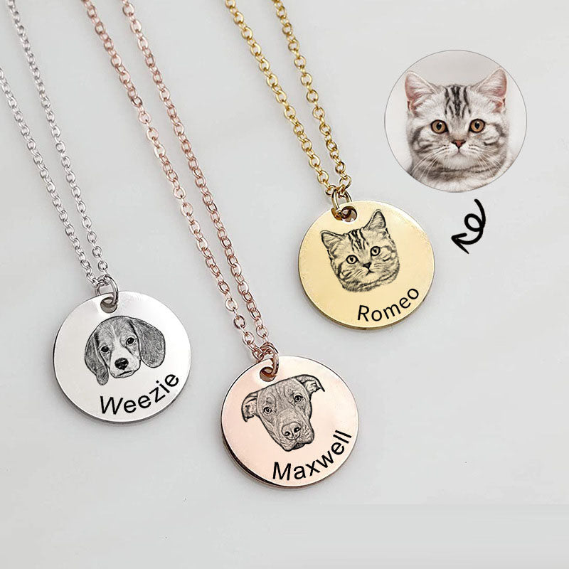 Custom Pet Portrait Keychain – DIY Engraved Cat & Dog Necklace