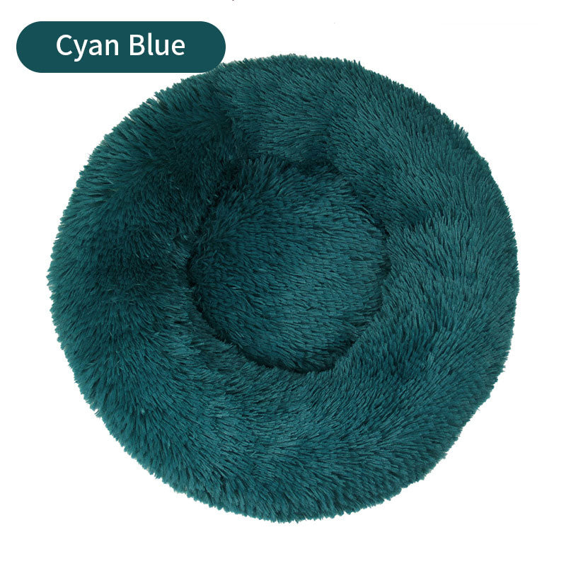 Round Plush Pet Bed – Winter Warm Cat & Dog House Mattress