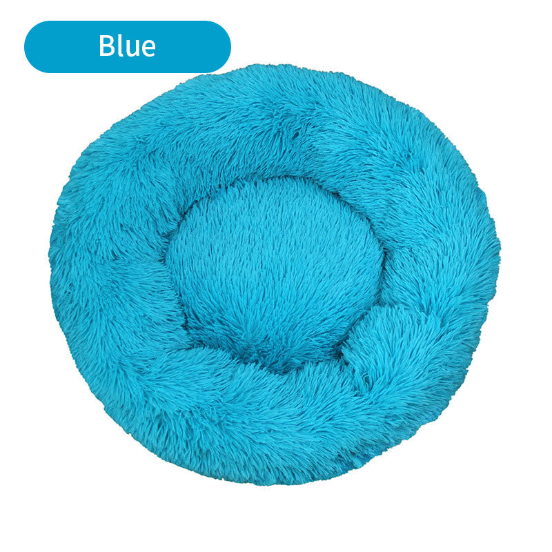 Round Plush Pet Bed – Winter Warm Cat & Dog House Mattress