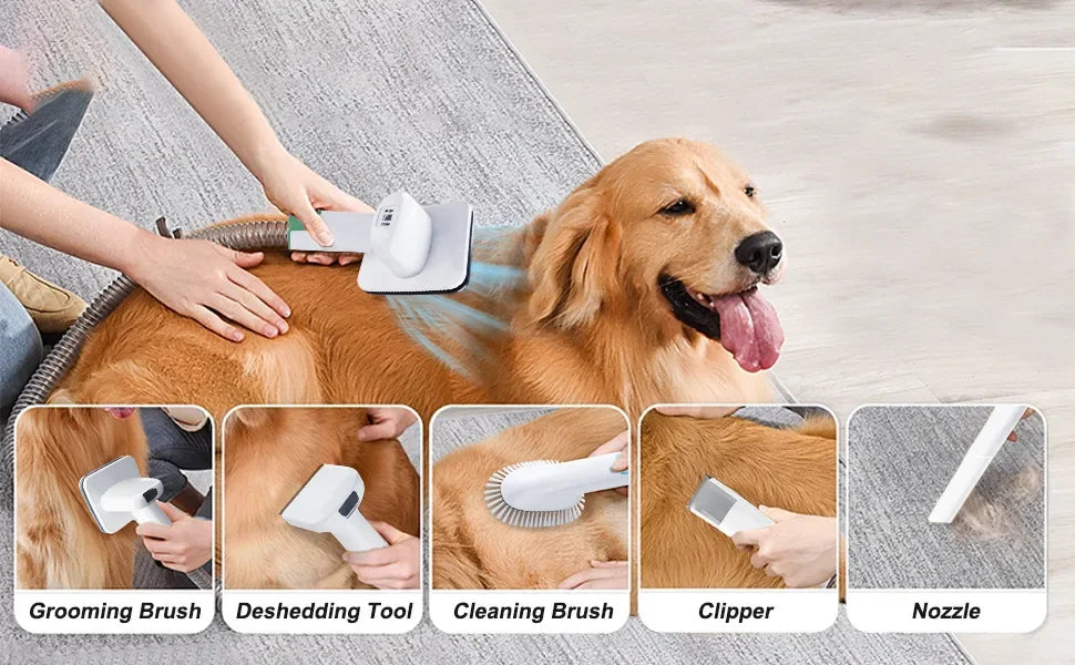 7-in-1 Pet Grooming Vacuum Kit – Dog Clipper & Hair Remover with Low Noise