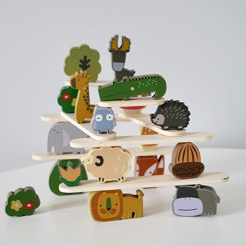 Wooden multifunctional animal balance toys, puzzle stacking blocks, children's early education stacking high parent-child interactive toys