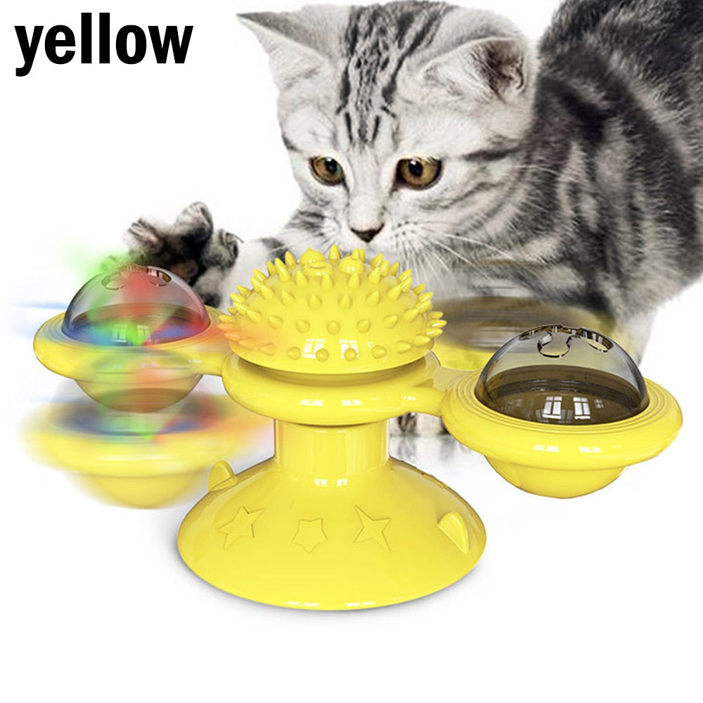 Turntable Windmill Cat Toy – Catnip Glowing Ball Interactive Rotatable Toy