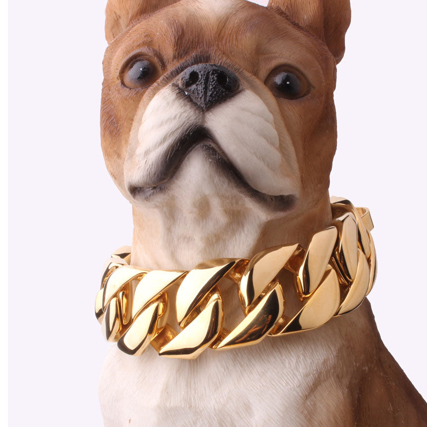 32mm Stainless Steel Dog Chain Collar – Gold Metal Necklace for Large Dogs