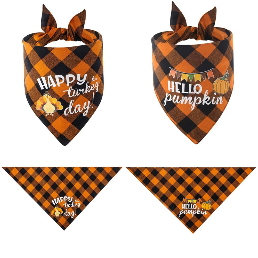 Thanksgiving Cotton Plaid Pet Bandana – Holiday Scarf & Bib for Dogs & Cats