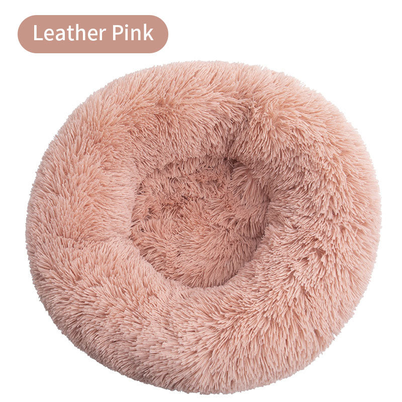 Round Plush Pet Bed – Winter Warm Cat & Dog House Mattress