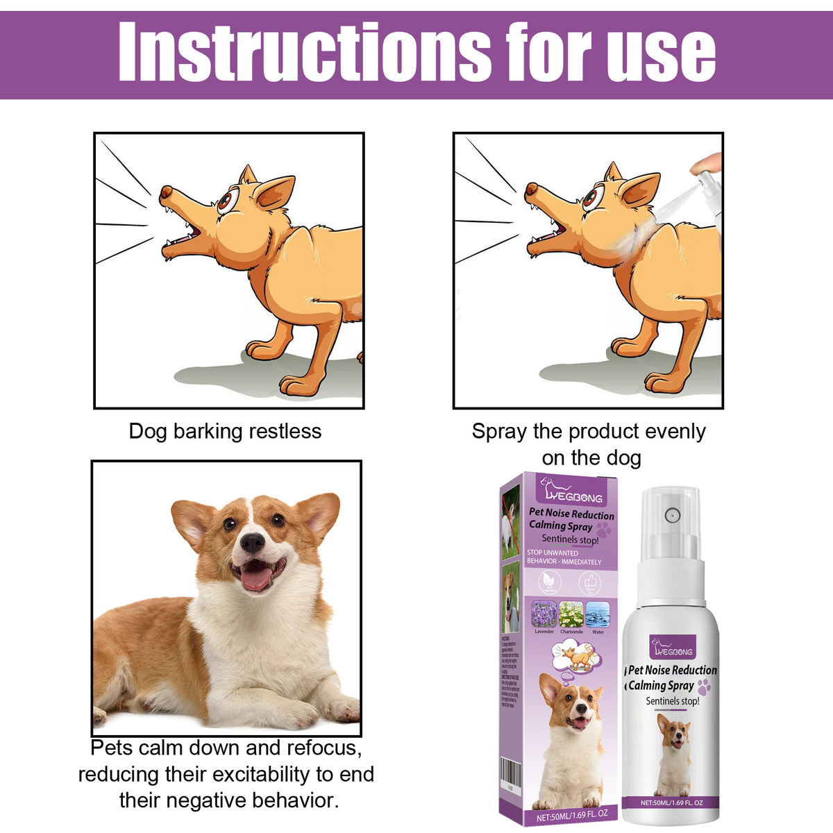 Yegbong Pet Calming Spray – Noise Reduction & Stress Relief for Dogs & Cats