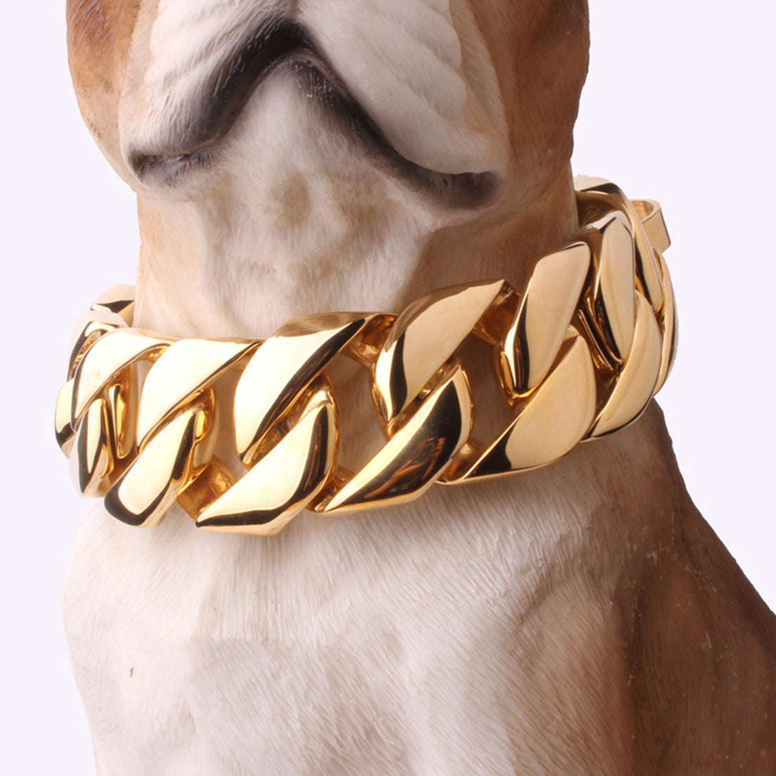 32mm Stainless Steel Dog Chain Collar – Gold Metal Necklace for Large Dogs