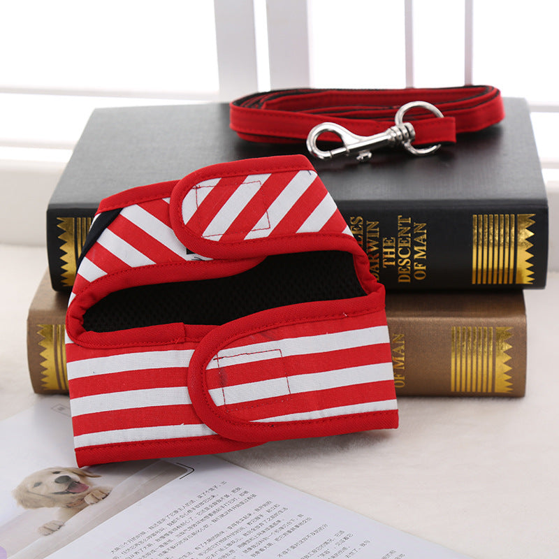 Navy Stripe Dog Harness & Leash Set – Adjustable Pet Chest Strap