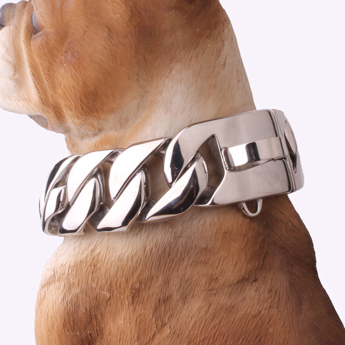 32mm Stainless Steel Dog Chain Collar – Gold Metal Necklace for Large Dogs
