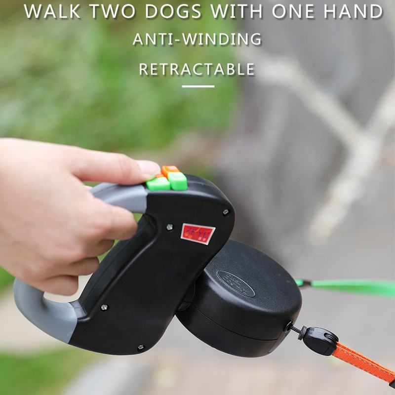 Double Dog Leash – Anti-Tangle Retractable Rope for Two Dogs