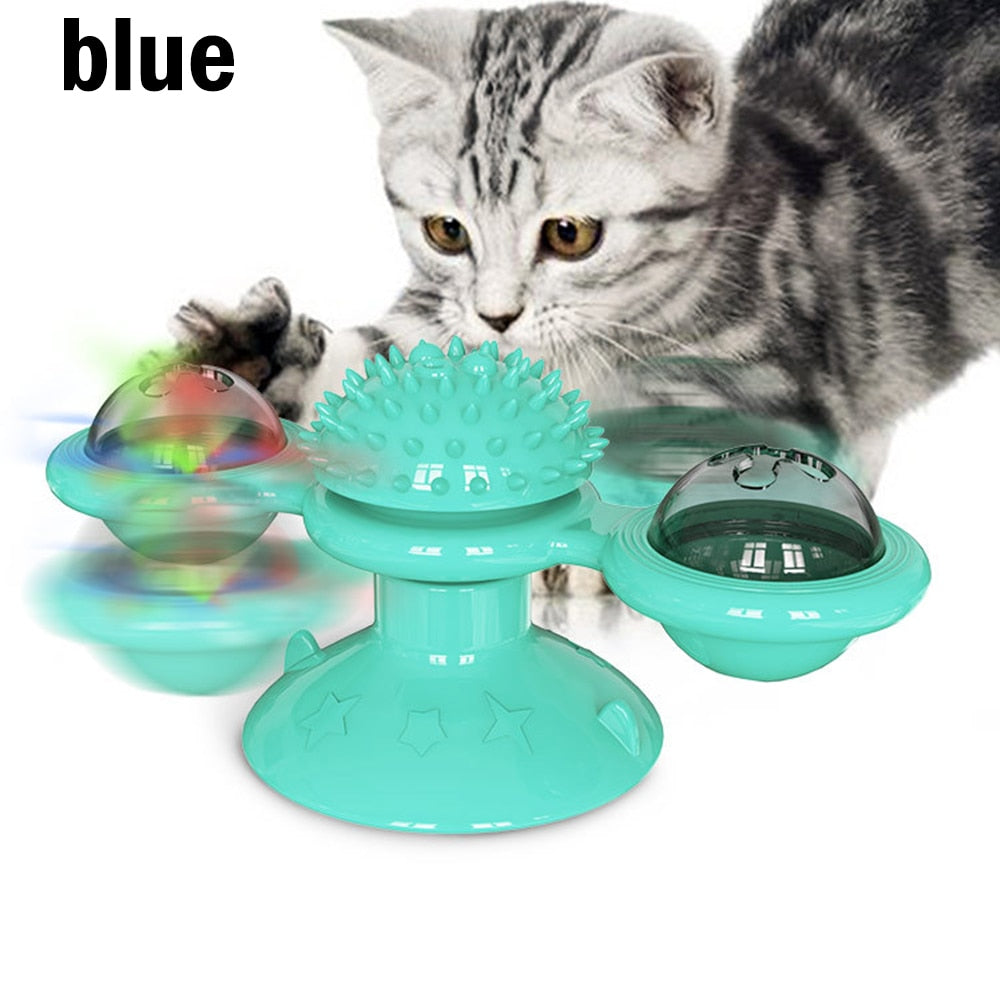 Turntable Windmill Cat Toy – Catnip Glowing Ball Interactive Rotatable Toy