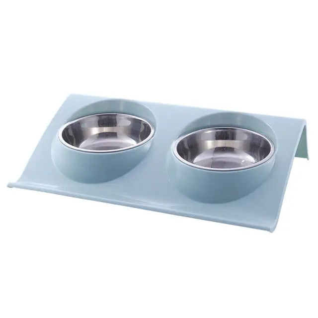 Stainless Steel Double Pet Bowl – Travel Food & Water Feeder for Dogs & Cats