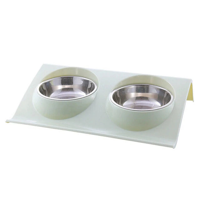 Stainless Steel Double Pet Bowl – Travel Food & Water Feeder for Dogs & Cats