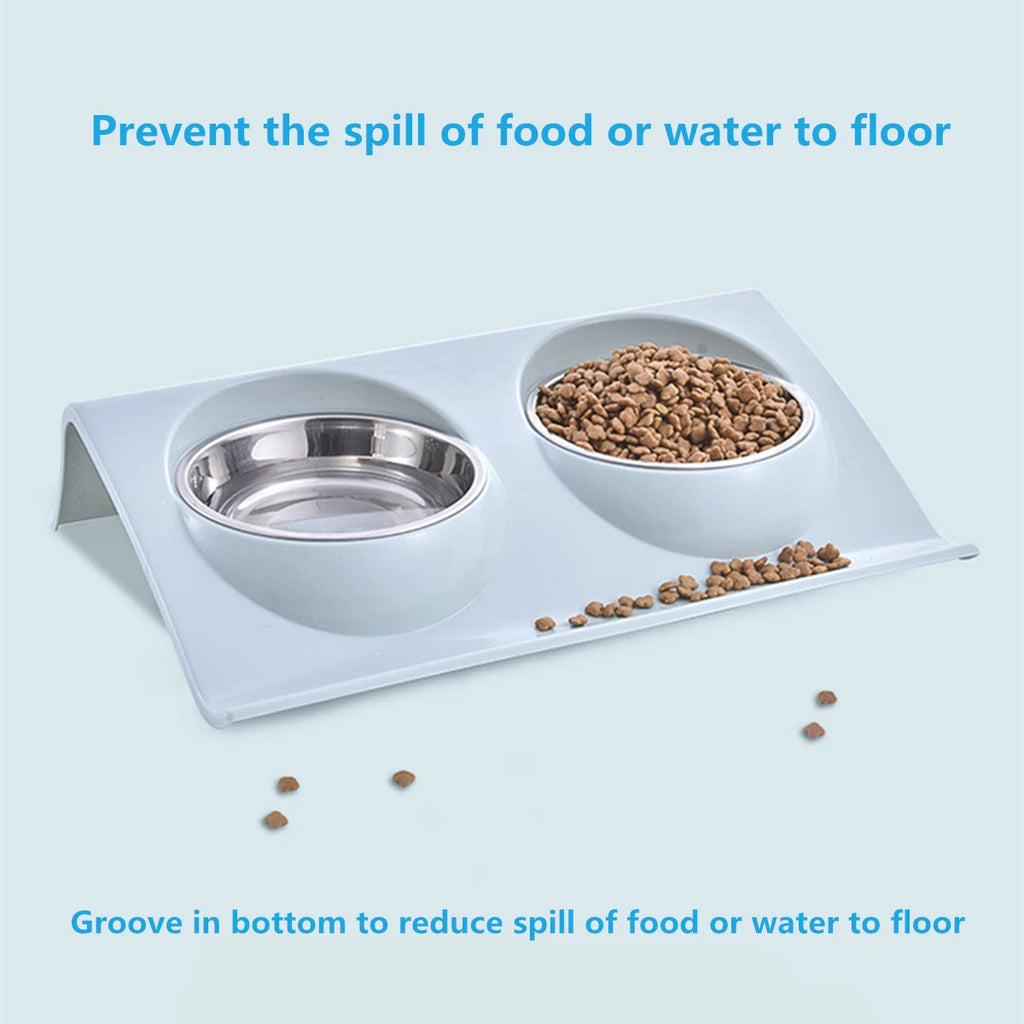Stainless Steel Double Pet Bowl – Travel Food & Water Feeder for Dogs & Cats