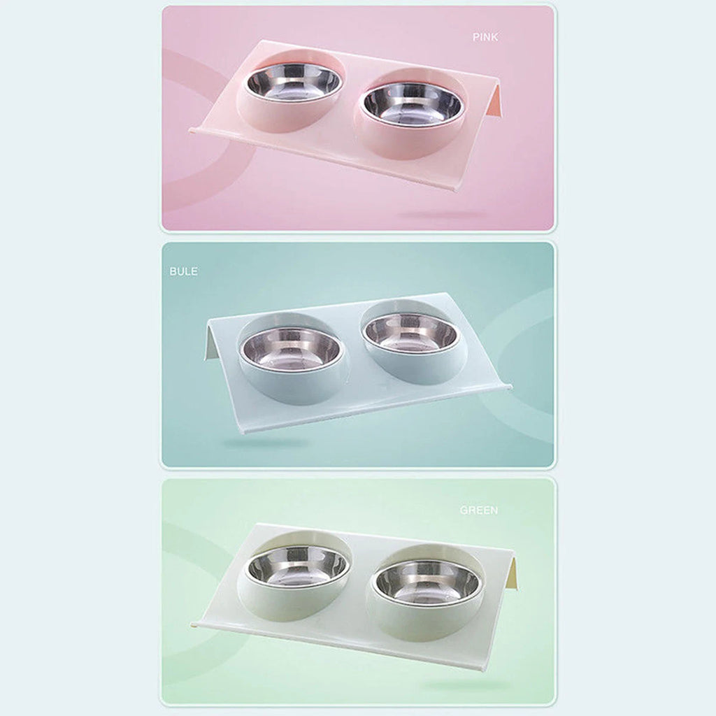 Stainless Steel Double Pet Bowl – Travel Food & Water Feeder for Dogs & Cats