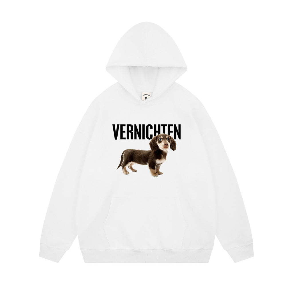 Dog Print Hooded Sweatshirt – Casual Loose Fit Pullover for Men