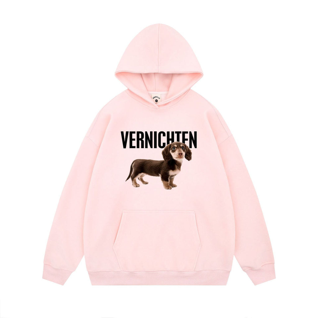 Dog Print Hooded Sweatshirt – Casual Loose Fit Pullover for Men
