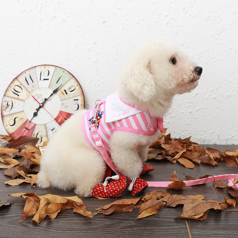 Navy Stripe Dog Harness & Leash Set – Adjustable Pet Chest Strap